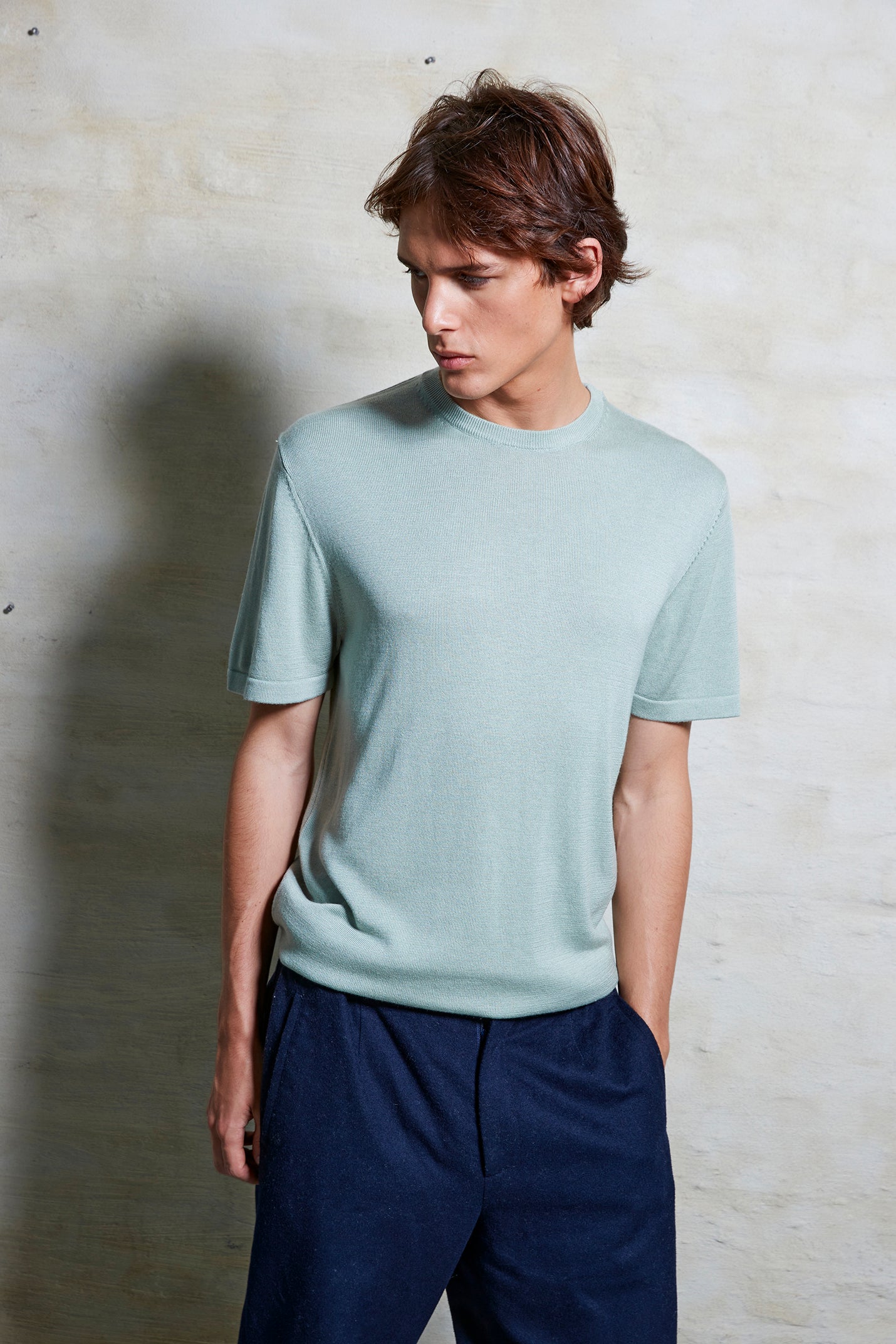 #2314 - Mens Heavy Knitted T-Shirt in Silk and Cashmere