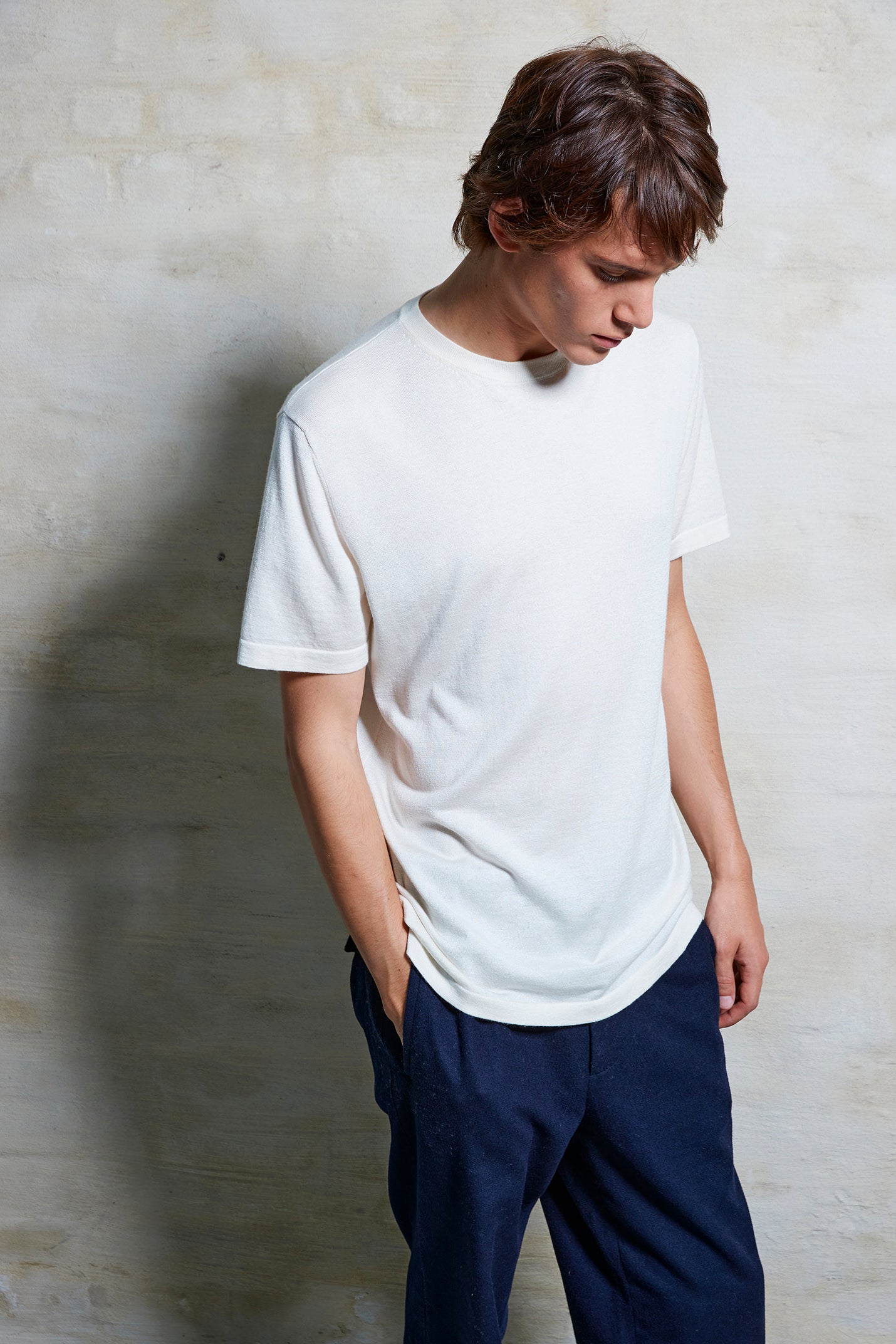 #2313 - Mens Lightweight Knitted T-Shirt in Silk and Cashmere