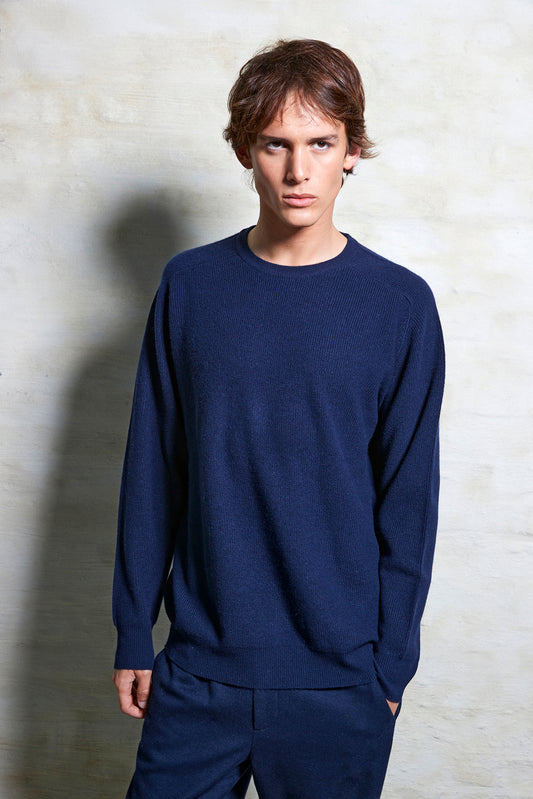 #2312 - Mens Ribbed Crewneck Sweater in Wool and Cashmere